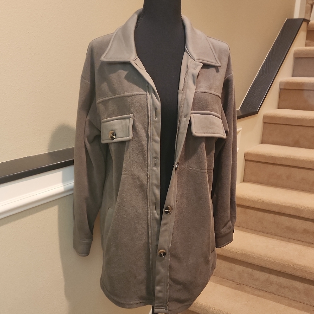 Merry Fun Olive Green Brushed Button Down Flannel Shacket NWT Small